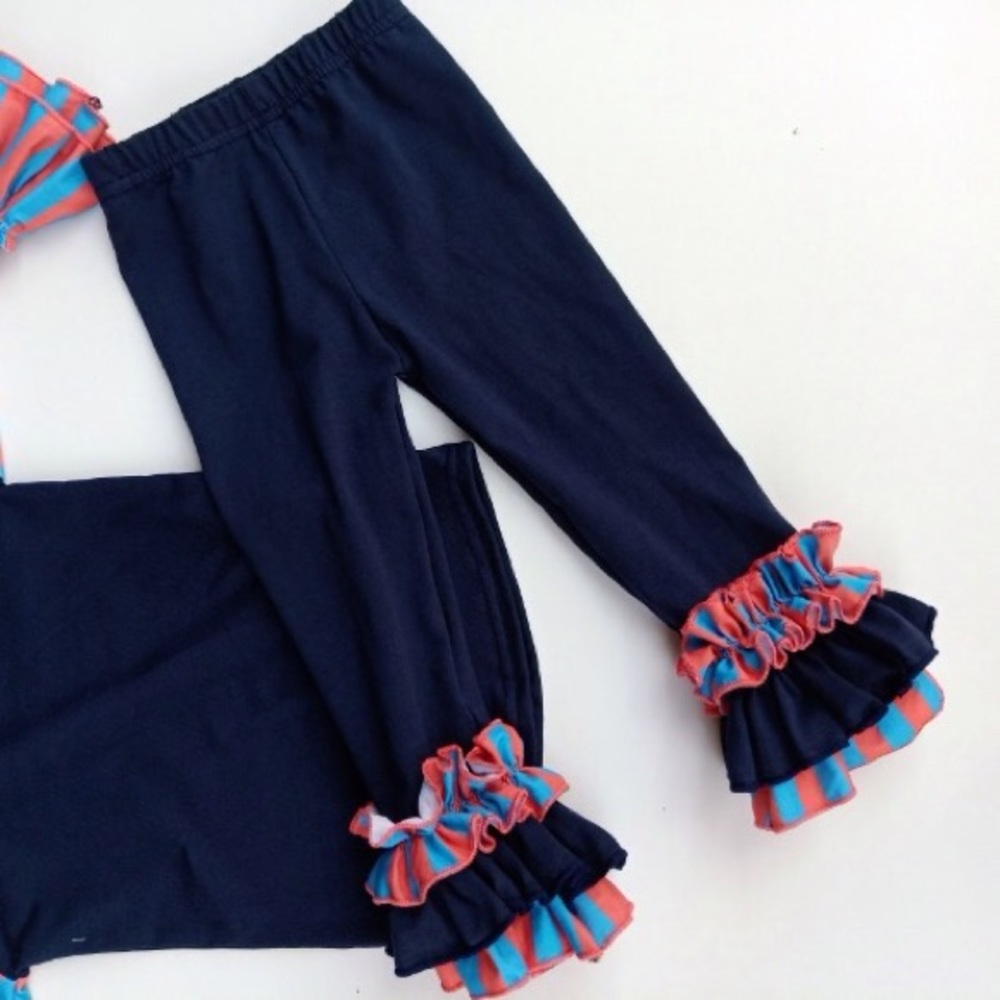 NEW! Double Ruffle Pant, Matching Set Navy - Picture 3 of 7
